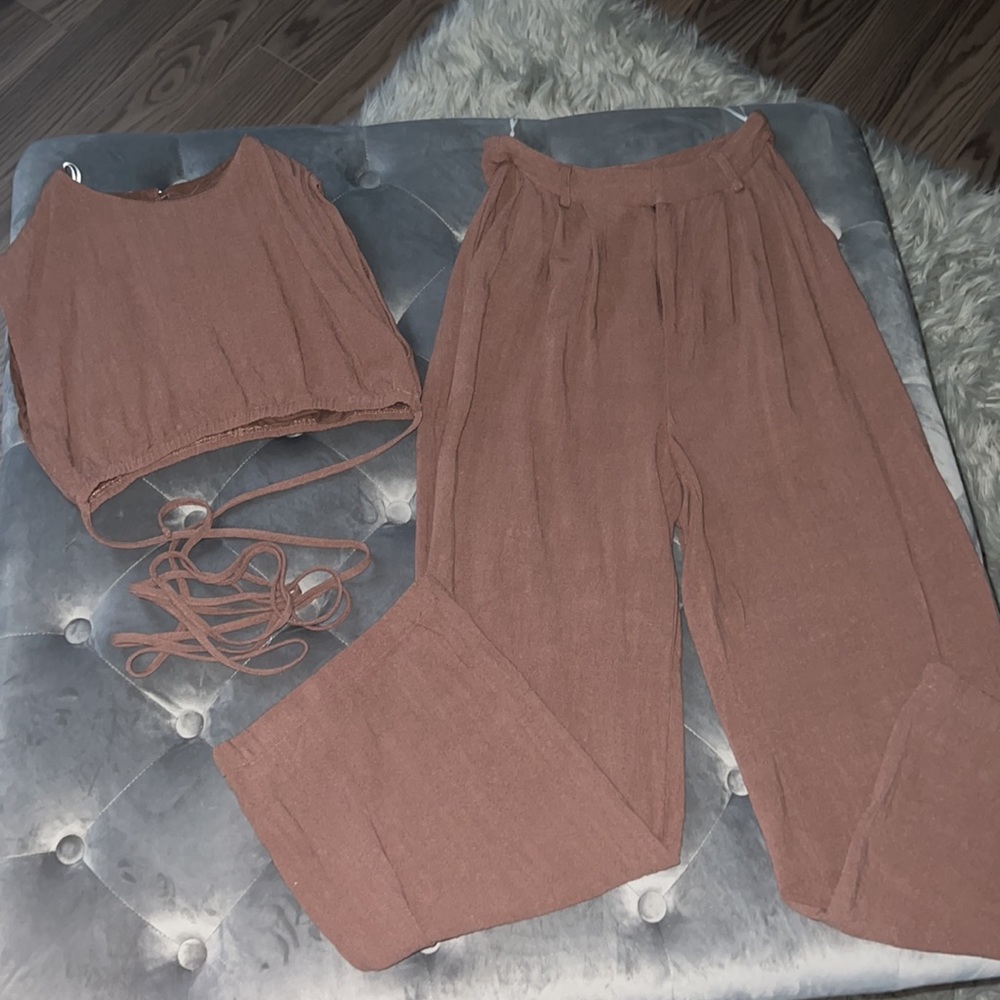 White Fox Boutique Rust Pants & Crop Top Set Vacation Resort